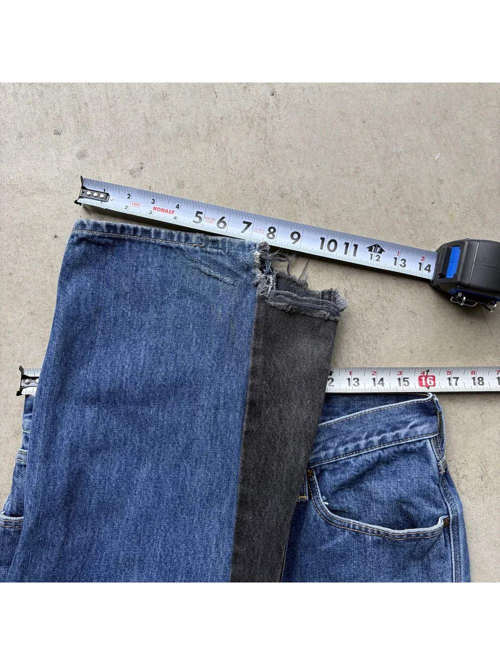 Reworked Levi's 550 Relaxed Fit Two-Tone Denim Jeans W32 L30
